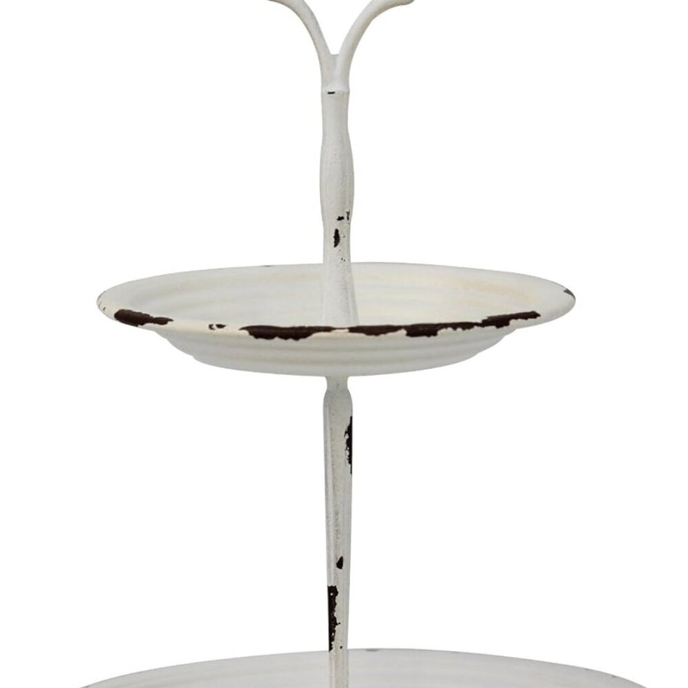 Small 2 Tier Worn White Metal Tray, Rustic Farmhouse Decor, Tiered Jewelry Tray